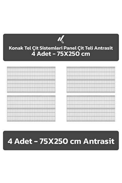 Konak Tel Çit Aksaray 4 Adet Bahçe Panel Çit Teli 75x250 cm 4.mm Tel Kalınlığ...
