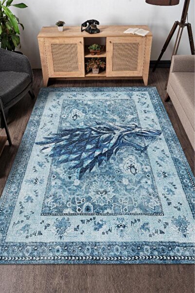 Homshtag Stark Hanedanı Desenli Halı Game Of Thrones Film Halısı Mavi Renk Etnik Film Serisi Halı