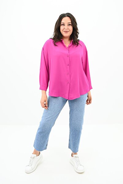 Koza Butik قميص نسائي مقاس كبير بتفاصيل ربطة عنق 1709-25