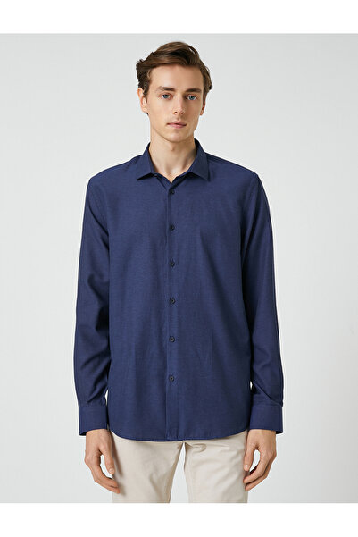 Koton Αθλητικό πουκάμισο Slim Fit Κλασικό γιακά με μακρυμάνικο μη σιδερένιο