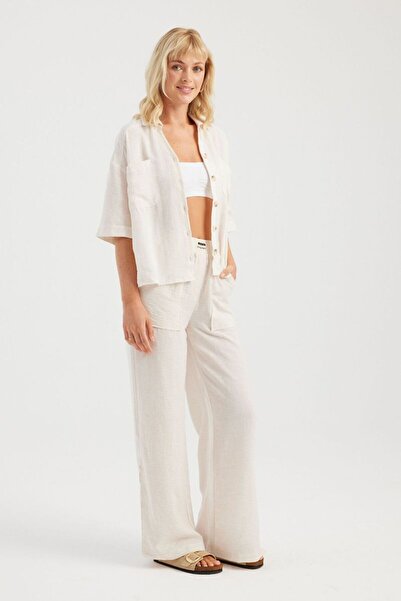 Hiccup 2 bucăți: cămașă cu mânecă scurtă cu buzunare și pantaloni cu talie elastică cu talie înaltă cu fantă laterală