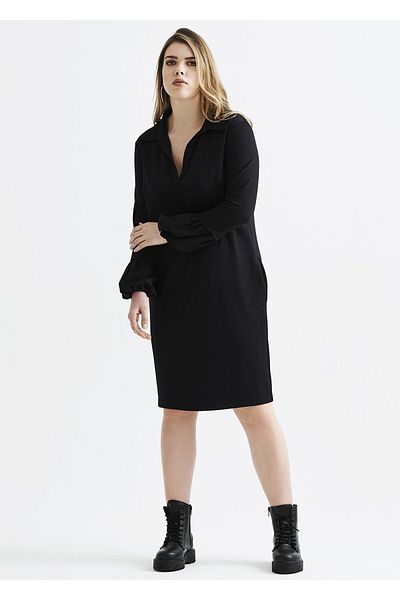 EVEN plus size Black Sleeve Balloon Detail Plus Size Dress