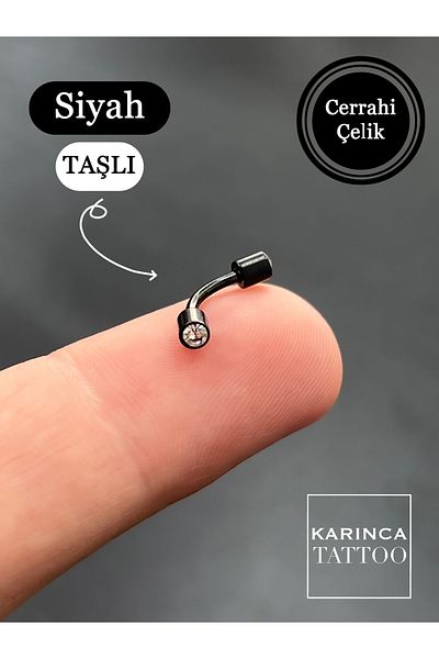 Karınca Piercing Black Colored White Jewelled Fashion Eyebrow Ear Piercing