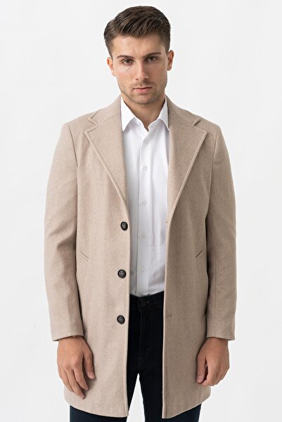 White Stone Ancona 4025-2 Düz Ceket Yaka Slim Fit Pamuklu Kaban K.Bej