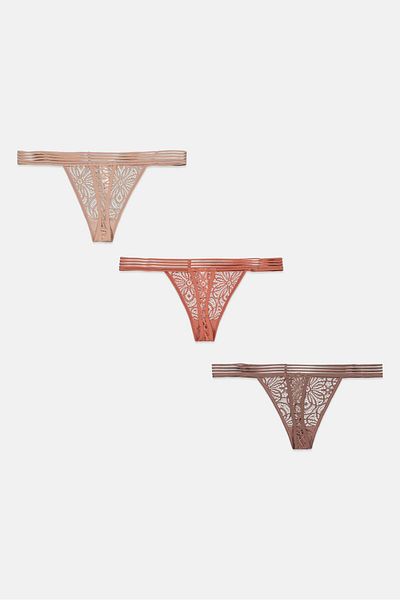French Affair Women 3 Pieces Textured Thong, Pale Red
