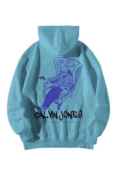 Scrovtie Hanorac unisex Baby Blue Calvin Jones Killing We imprimat oversize cu glugă cu buzunar cangur