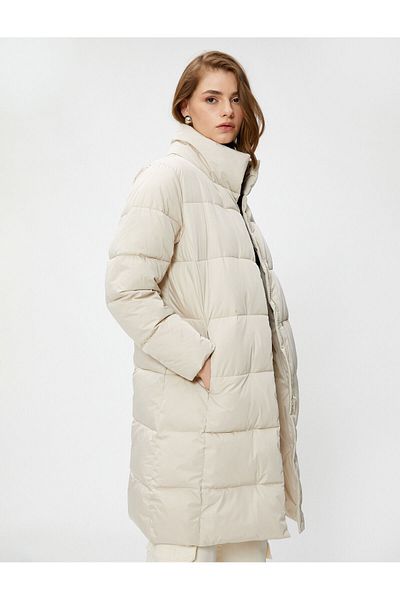 Koton Dlouhá bunda Puffer Bunda Stojánek Kapsy na zip