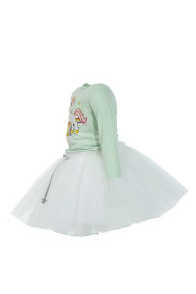 DUCA Set dublu body cu mânecă lungă cu imprimeu unicorn și fustă tutu umflată