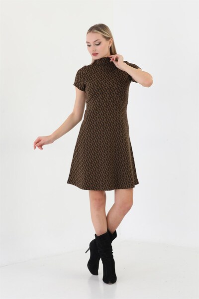 Edelle Jakarlı Balıkçı Yaka Mini Elbise