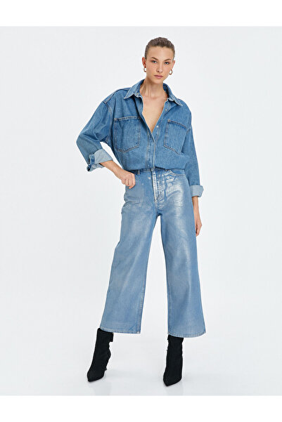 Koton Extra Wide Crop Leg Metallic Shiny Jeans High Waist - Bianca Crop Jeans