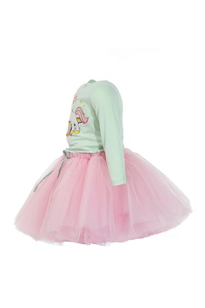 DUCA Set dublu body cu mânecă lungă cu imprimeu unicorn și fustă tutu umflată