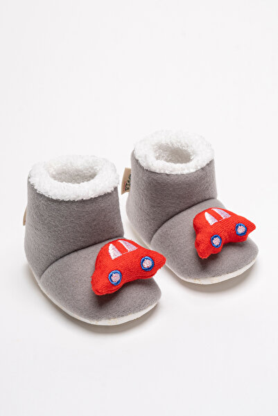 Puppis Baby Erkek Bebek Panduf, Kırmızı Arabalı, Kaydırmaz Taban, Terletmeyen, Organik Ilkadım