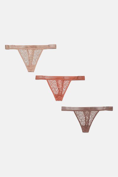French Affair Women 3 Pieces Textured Thong, Pale Red