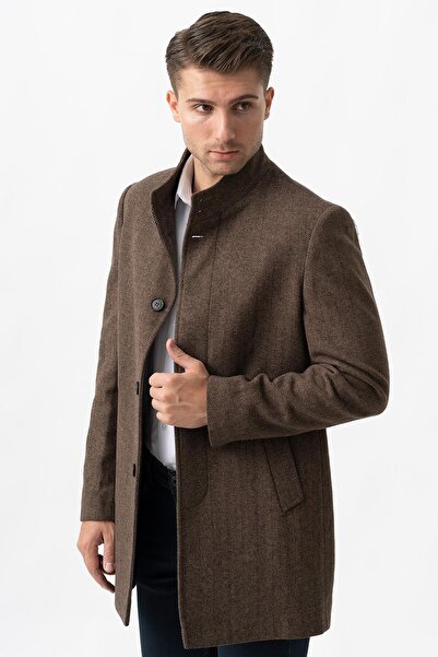 White Stone Treviso 4021 Slim Fit Pamuklu Hakim Yaka Palto K.kahve