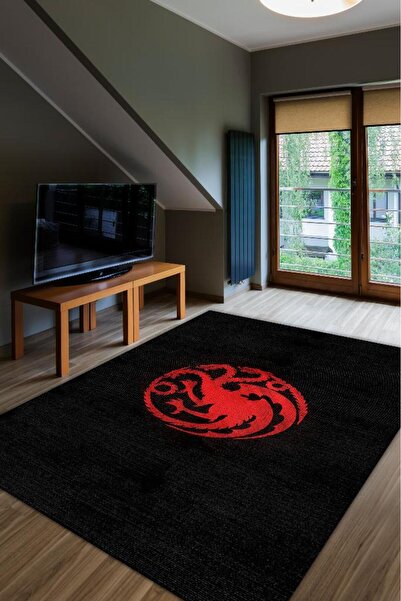 Homshtag Targaryen Hanedanı Desenli Halı Game Of Thrones Film Halısı Siyah Kırmızı Film Serisi Halı