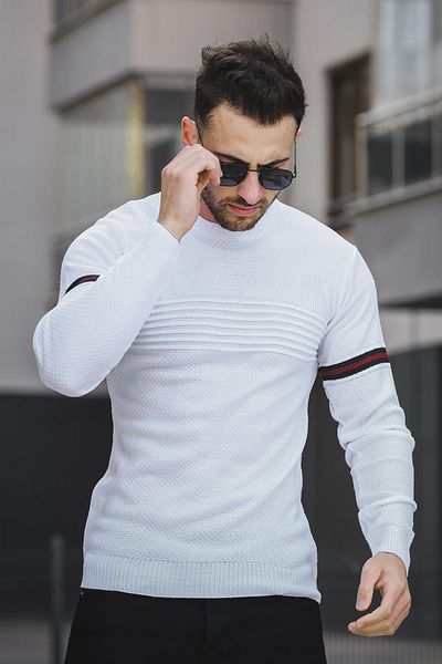 Oksit Ανδρικό πουλόβερ Seka 823 Crew Neck Sleeve Stripe Slim Fit