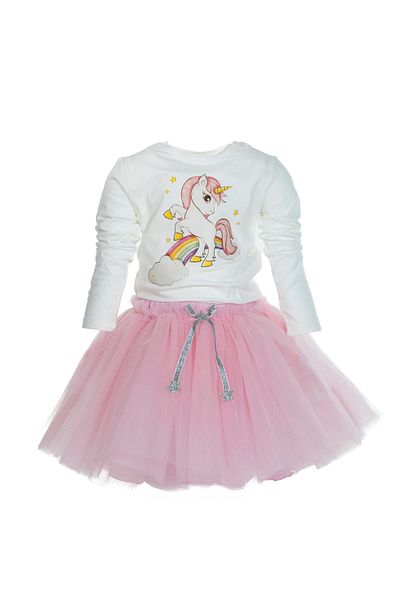 DUCA Set dublu body cu mânecă lungă cu imprimeu unicorn și fustă tutu umflată