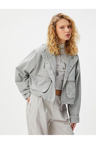 Koton Palton cu glugă, cu fermoar și buzunare cu închidere cu apăsare