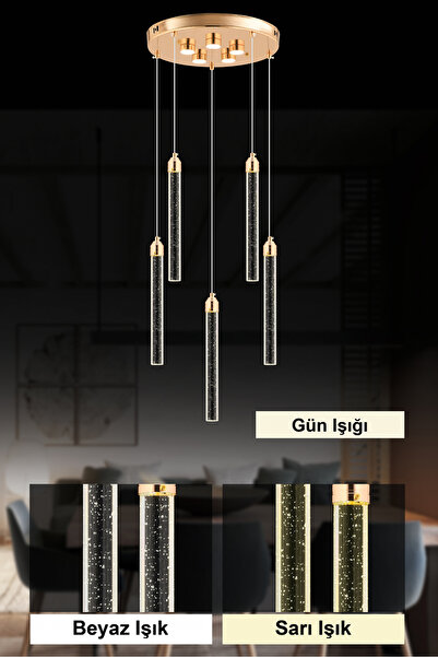 İstanbul Avize İstanbul Avize Rosa 5'li Gold Kumandalı Üç Renk Led Lüx Modern Ledli Avize