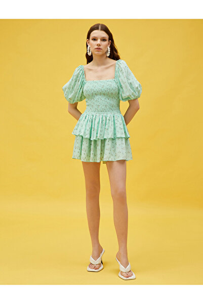 Koton Μίνι φόρεμα βισκόζης - λουλουδάτο μοτίβο και στρώσεις guipee