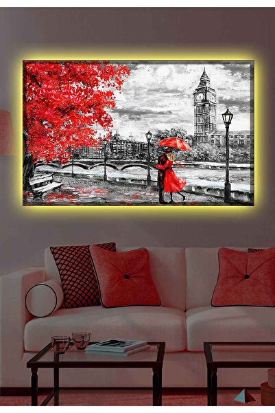 rustiktablo YAĞLI BOYA TARZI SONBAHAR LEDLİ KANVAS TABLO