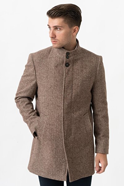 White Stone Treviso 4021 Slim Fit Pamuklu Hakim Yaka Palto A.Kahve