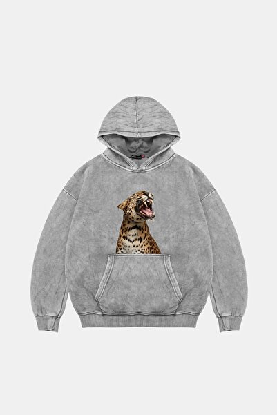 Bak Moda Leopard silueta Štampano Oversize kroj unisex premium oprana bela ka...