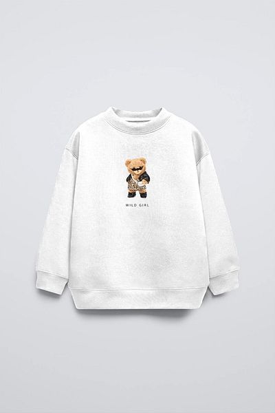 The Champ Clothing Детски суитшърт с бяло кръгло деколте и щампа на мече