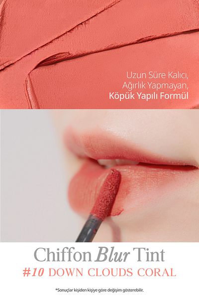 CLIO Clio Chiffon Blur Tint - Natural Look, Smooth and Velvety Texture (10 Dawn Clouds Coral)