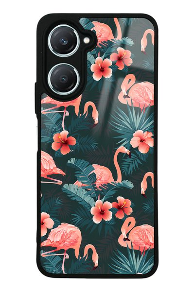 Spoyi غلاف هاتف لامع بتصميم أوراق الشجر لهاتف Vivo Y18 Flamingo