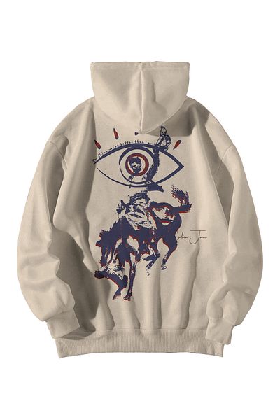 Scrovtie Unisex Cream Calvin Jones The GoodBadUgly Φούτερ με κουκούλα με κουκούλα καγκουρό με κουκούλα