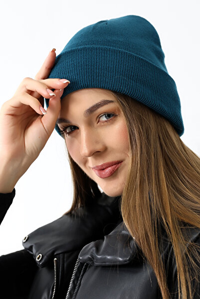 kdm kadim tekstil Unisex Yumuşak Dokulu Katlama Detaylı Düz Renk Bere