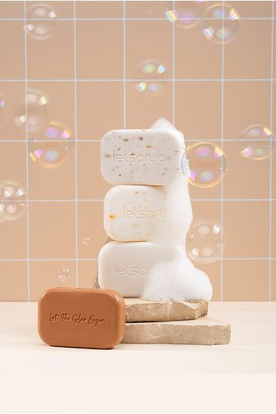 LET'SCRUB Natural Olive Oil 4-Piece Soap Set Lavender Rose Snail Sulfur Juniper