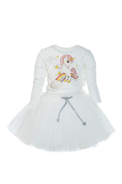 DUCA Set dublu body cu mânecă lungă cu imprimeu unicorn și fustă tutu umflată