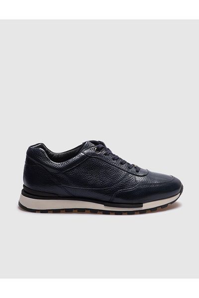 Cabani Navy Blue Genuine Leather Lace-Up Men's Sports Shoes