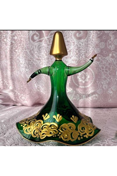 LEYLA CAM SANATLARI CAM ÜFLEME SEMAZEN YEŞİL RENK İŞLEMELİ