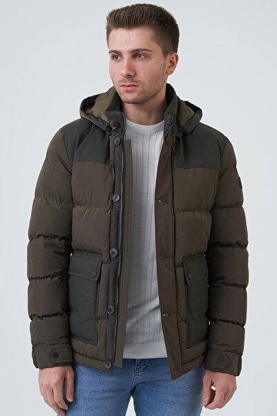 White Stone San Antonio 58167 Slim Fit Kapüşonlu Kaban Haki