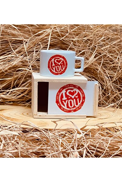Gift Moda كوب بتصميم I Love You مع صندوق خشبي هدية للعشاق