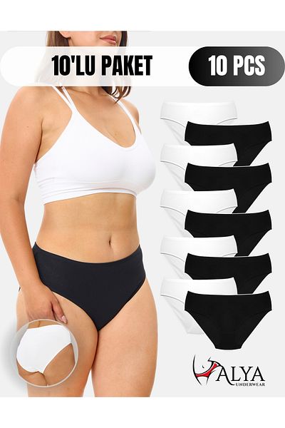 ALYA UNDERWEAR Chiloți de bază din bumbac alb-negru pentru femei - pachet de 10 (multicolor-x30)