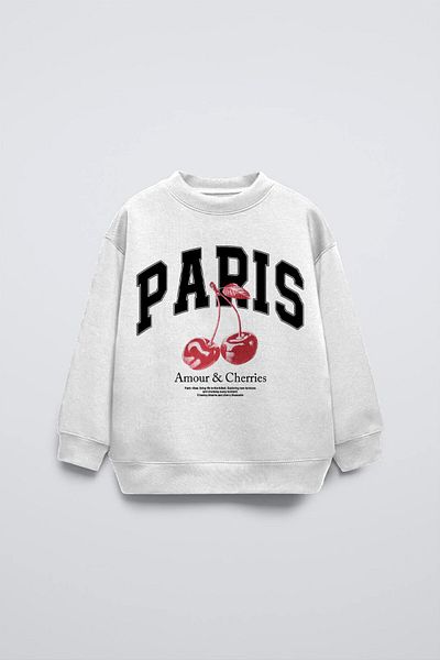 The Champ Clothing Hanorac oversize pentru copii cu imprimeu cu cireșe cu gât alb Paris