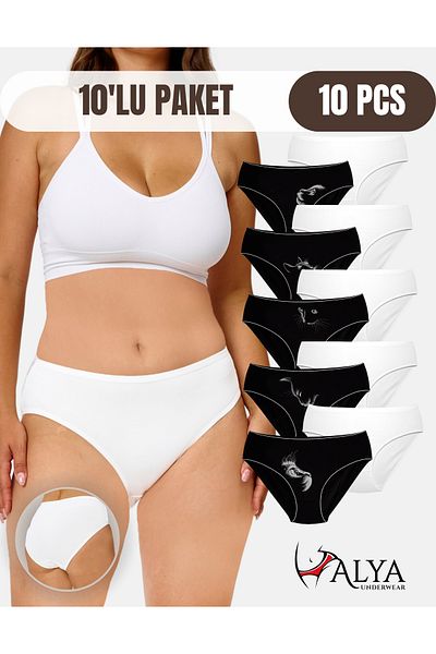 ALYA UNDERWEAR سراويل داخلية نسائية قطنية أساسية ملونة - 10 عبوات (متعددة الألوان-x17)