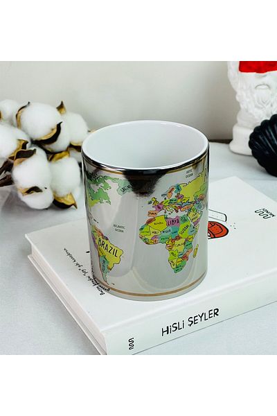 Gift Moda Silver Cup with World Map Design