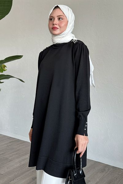 InStyle Pearl Detail Black Knitwear Sweater