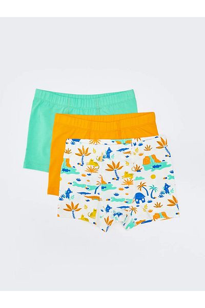LC Waikiki Lcw Baby Cream Printed Baby Boy Boxers with Elastic Waist 3 Pcs