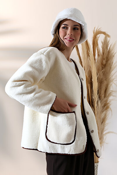 DİVİSTA Γυναικεία Λευκή Λούτρινη Ζακέτα Welsoft 100% Πολυεστέρας με τσέπη