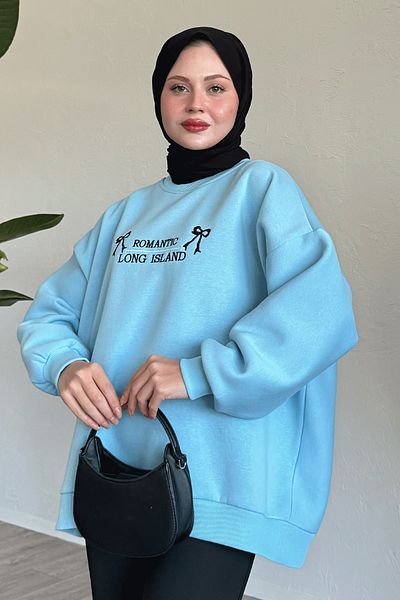InStyle Bow Lettering Processing Baby Blue Sweat