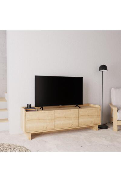 Bimossa 140 cm Safir Meşe Boho TV Ünitesi 55'' Uyumlu Kapaklı Minimal Geniş TV Sehpası
