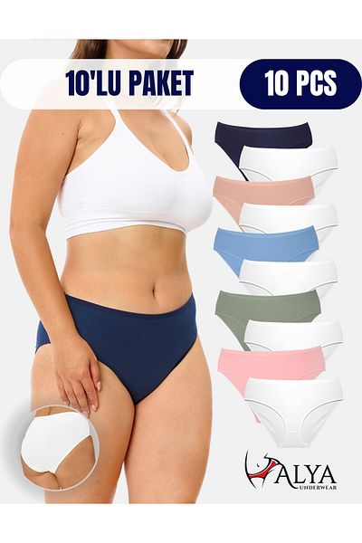 ALYA UNDERWEAR سراويل داخلية نسائية قطنية ملونة - عالي الخصر 10 قطع (متعدد الألوان × 19)