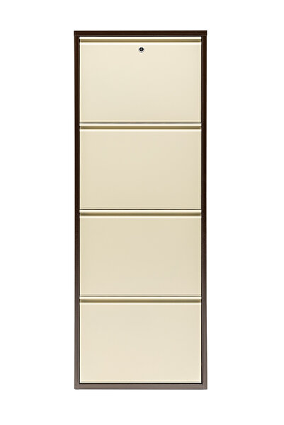 Gaga Mobilya 4'lü Kilitli Metal Ayakkabılık - KAHVE-KREM - Renk