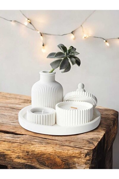 DNZ DEKOR Beyaz Renk Özel Tasarım Vazo Seti (MUM DAHİL DEĞİLDİR)